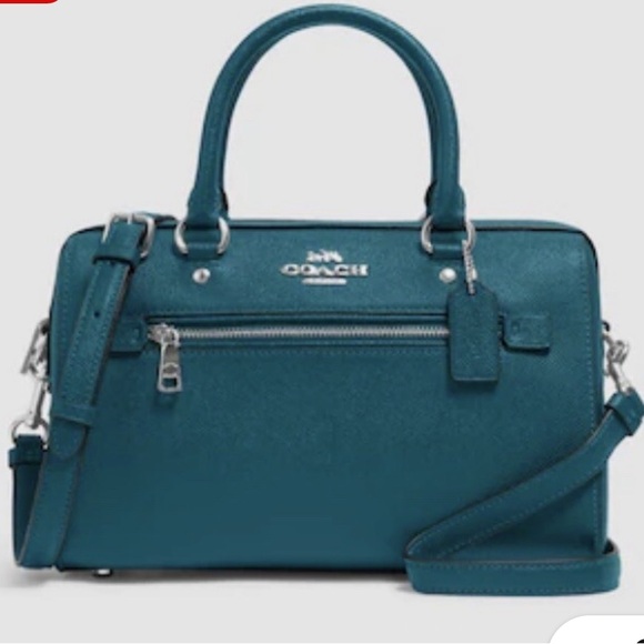 Coach: Rowan Satchel Signature Handbag Teal Viridian leather crossbody like new - Picture 11 of 12